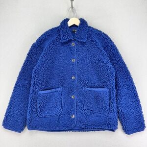 J. Crew Chore Coat Womens S Blue Cropped Sherpa Oversized Pockets Soft Warm